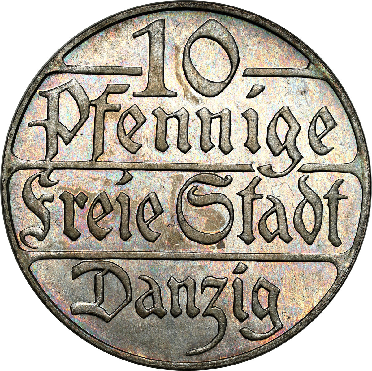 Wolne Miasto Gdańsk/Danzig. 10 fenigów 1923 - STEMPEL LUSTRZANY